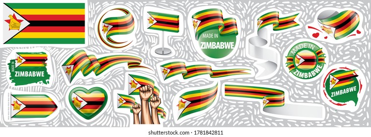 Vector set of the national flag of Zimbabwe in various creative designs