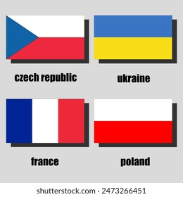 a vector set of national flags of czech republic, ukraine, france and poland