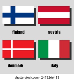 a vector set of national flags of finland, austria, denmark, and italy
