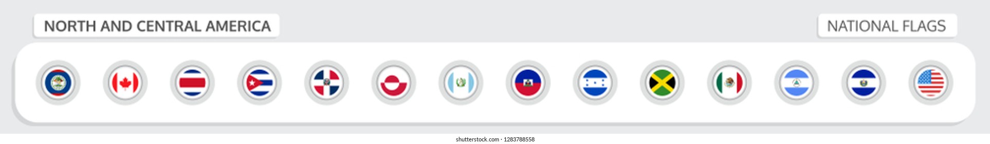 Vector set of national flags of North and central America in grey circle design