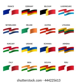 Vector set of national flags. Waving ribbons flags of countries