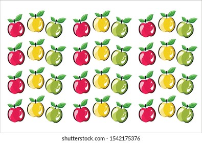 Vector set of natural fresh aplle juice in bank and green apples isolated on white in cartoon style. Healthy organic fruit beverage.