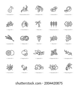 Vector set of natural ingredients and oils for cosmetics in linear style