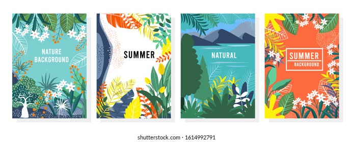 Vector set nature background, nature cards, banner, cover, templates, posters.