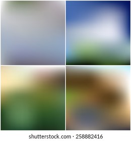 Vector set of nature blurred unfocused backgrounds.