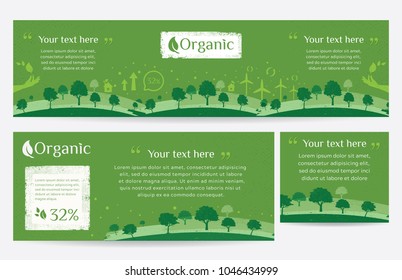 Vector set of nature, ecology, organic, environment banners. Web banner of Clean green environment with grunge style