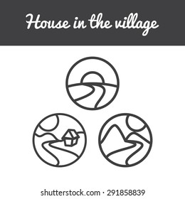 Vector set of nature icons from sun, hills, river, mountains, tree and home