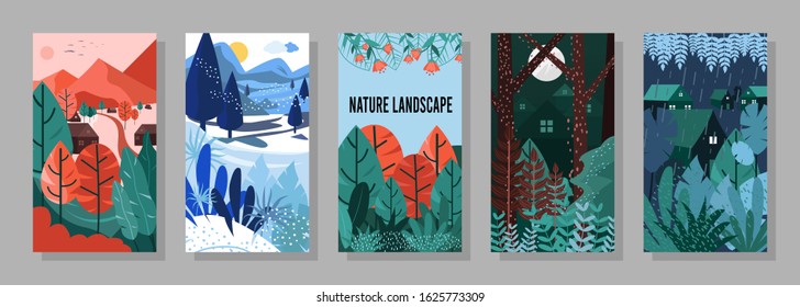 Vector set nature landscape, summer background, Nature background, banner, cover, templates, posters.