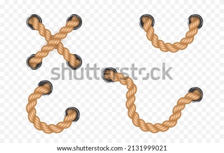 Vector set of nautical rope png. Nautical rope, whip on an isolated transparent background. Straight or twisted rope PNG. Decorative element.