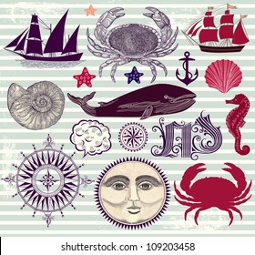 Vector set of nautical and sea symbols