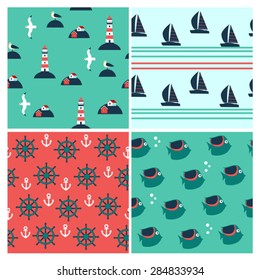 Vector set of  nautical seamless patterns