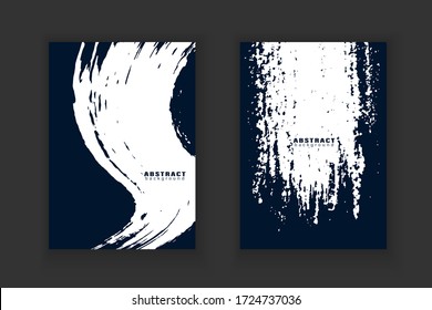 Vector set navy color grunge brush wave background.