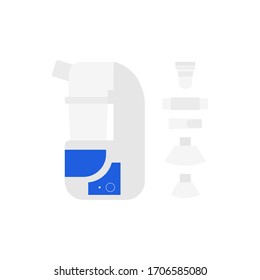 Vector set nebulizer in color. Breather for cough relief, inhalation, allergic patient. Flat illustration.
