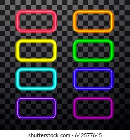 Vector set of neon banner on transparent background. Eps 10 Glowing rectangle modern shapes for banner, decor, web.