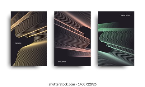 Vector set neon brochure. Vector minimalist covers design. Vector modern brochure. Beautiful neon lines effect.