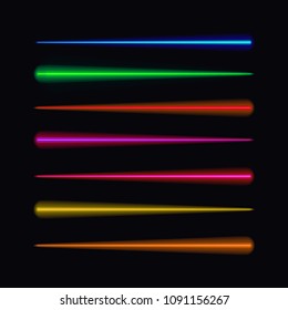 Vector Set of Neon Brushes, Different Colors Moving Lights.