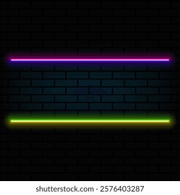 Vector set of neon brushes, moving lights, neon colored lines.