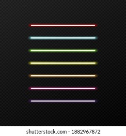 Vector Set Of Neon Color. Different Colors Of Neon Light Png. Neon PNG. Neon Lights. Vector Image.