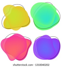 Vector set of neon liguid shapes. Gradient iridescent green, yellow, purple, pink bubbles for text for business page. Template with fluid fluorescent clouds for banner, logo, web design. EPS10