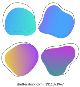 Vector set of neon liguid shapes. Gradient iridescent bubbles for text for business page. Template with fluid fluorescent blue and ultra violet clouds for banner, logo, web design. EPS10