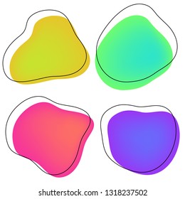 Vector set of neon liguid shapes. Gradient iridescent yellow, pink, green, violet bubbles for text for business page. Template with fluid fluorescent clouds for banner, logo, web design. EPS10