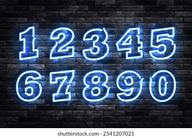 Vector set of neon numbers isolated on wall background.