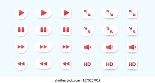 Vector set of neumorphic design UI elements for video mobile app.