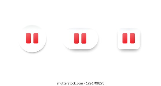 Vector set of neumorphic design UI elements of pause video icon.