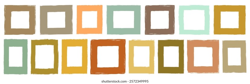 Vector Set with Neutral Color Doodle Rectangular Frames with Rough Edges, Brown, Beige and Green Earthy Borders