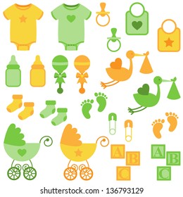 Vector Set of Neutral Colored Baby Items and Symbols