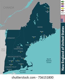 Vector set of New England of United States with neighboring states