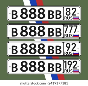 Vector set of new Russian lucky state civil license plates of the Republic of Crimea and the city of Sevastopol.