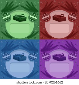 Vector set Of New Year And Christmas Cards, Greetings, Wishes In Red, Green, Blue And Purple Colors. For Printing, Backgrounds, Wallpapers, Design