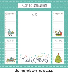 Vector set of New Year and Christmas holidays to do lists on a big placard. Printable checklist. For winter party organization, greeting cards, invitations, gifts decoration, stationery, scrapbooking.