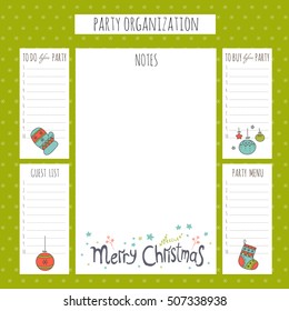 Vector set of New Year and Christmas holidays to do lists on a big placard. Printable checklist. For winter party organization, greeting cards, invitations, gifts decoration, stationery, scrapbooking.