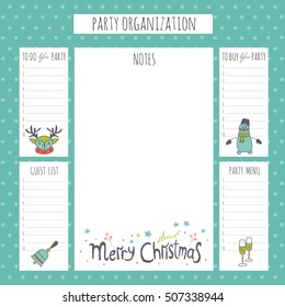 Vector set of New Year and Christmas holidays to do lists on a big placard. Printable checklist. For winter party organization, greeting cards, invitations, gifts decoration, stationery, scrapbooking.