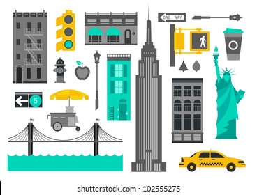 New York city seamless pattern with Hand drawn sketch taxi, hotdog