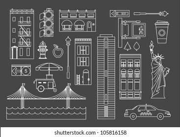 Vektorillustration-Set von Stadtsymbolen in New York