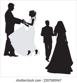 Vector Set Of Newly Married Couple Silhouettes Illustration Isolated On White Background