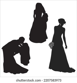 Conjunto Vector De Silhouettes De Pareja Recién Casada Ilustración Aislada En Fondo Blanco