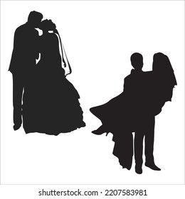 Conjunto Vector De Silhouettes De Pareja Recién Casada Ilustración Aislada En Fondo Blanco