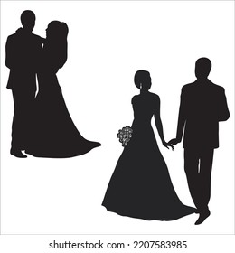 Vector Set Of Newly Married Couple Silhouettes Illustration Isolated On White Background