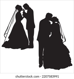 Vector Set Of Newly Married Couple Silhouettes Illustration Isolated On White Background