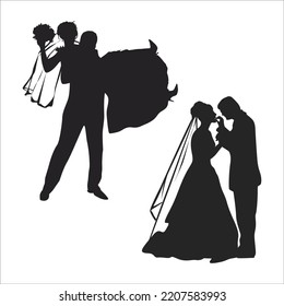 Vector Set Of Newly Married Couple Silhouettes Illustration Isolated On White Background