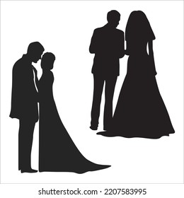 Vector Set Of Newly Married Couple Silhouettes Illustration Isolated On White Background