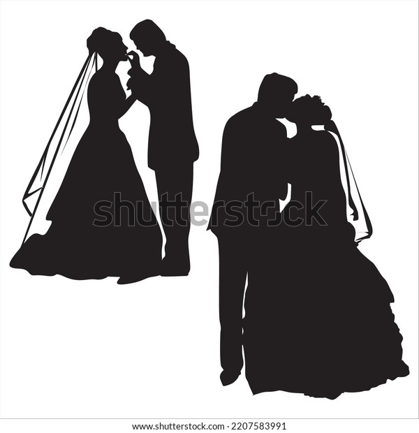 Vector Set Newly Married Couple Silhouettes Stock Vector (Royalty Free ...