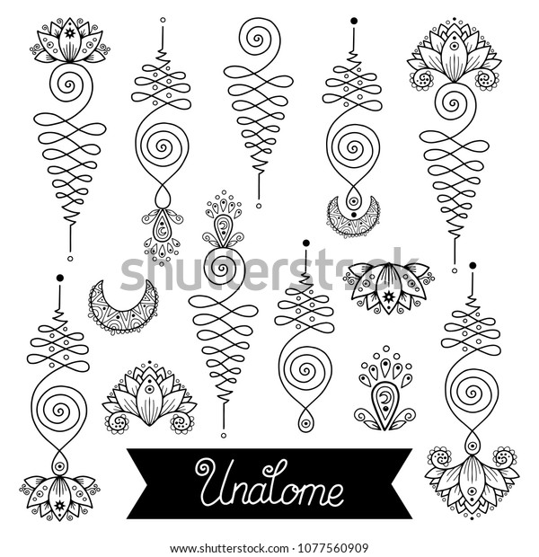 Vector Set Nice Hand Drawn Unalome Stock Vector (Royalty Free) 1077560909