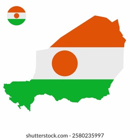 Vector set of Niger high detailed map flag and national flag round badge isolated on white background.