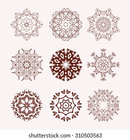 vector Set of nine ethnic mandalas decorative elements hand-drawn background islam arabic style