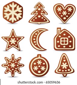 vector set of nine gingerbread cookies